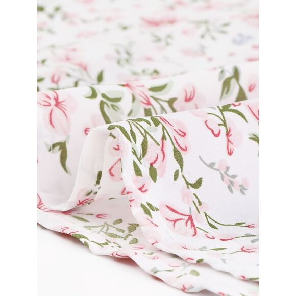 Women's Plus Size Dress Floral V Neck Smocked A-Line Flowy Midi Dress White - Picture 5 of 6